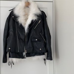 Motorcycle Jacket in Black Leather with Fox Fur